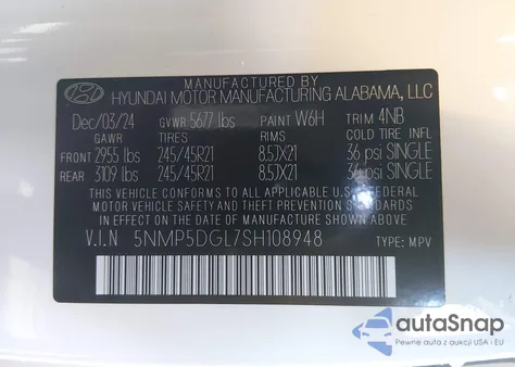 2025 Hyundai Santa Fe Calligraphy из США, поврежденный, VIN 5NMP5DGL7SH108948